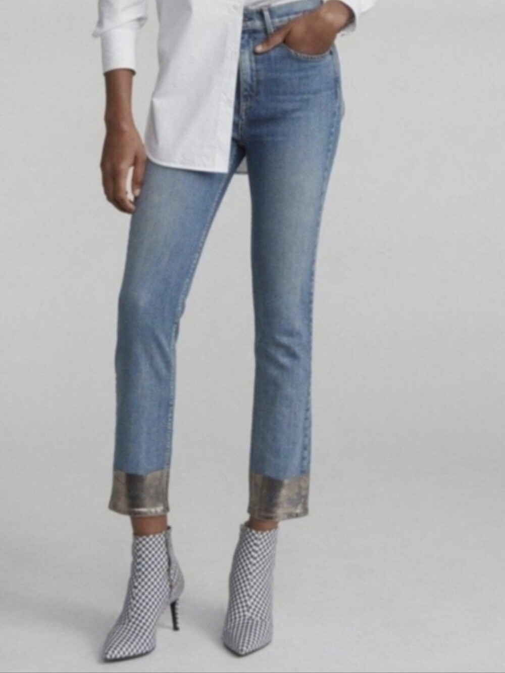 Rag & Bone Bilbury Silver Dip Hem Skinny Leg Ankle Jeans Size 28